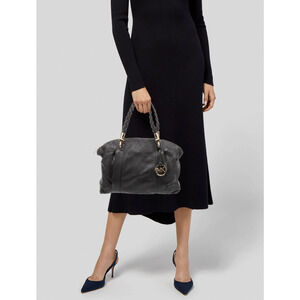 MICHAEL KORS ❤️ Black Leather Satchel Bag with MK Bag Charm